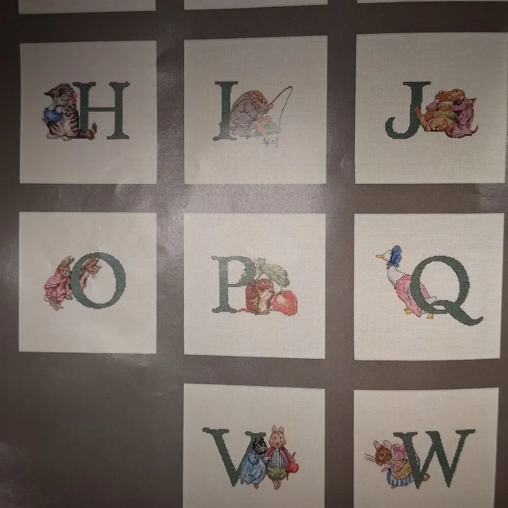 Beatrix Potter Cross Stitch Throw Afghan Alphabet Nursery Part Completed Vintage